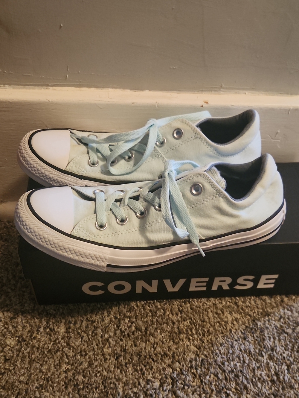 Womens Converse All Star Light Teal Blue Low-Top Canvas Sneakers